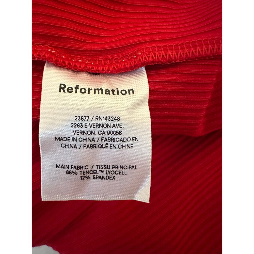 Reformation Formosa Ruched Ribbed Stretch Midi Dress In Red Size XL - Picture 8 of 9